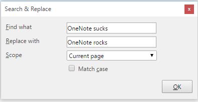 OneNote Macro Find and Replace