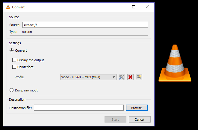 what does dump raw input mean on vlc media player convert file