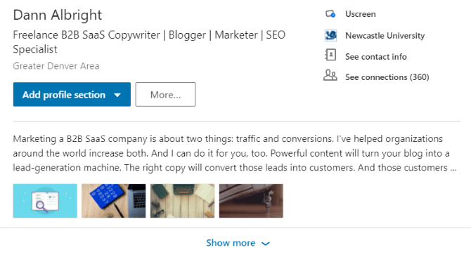 collapsed linkedin summary view