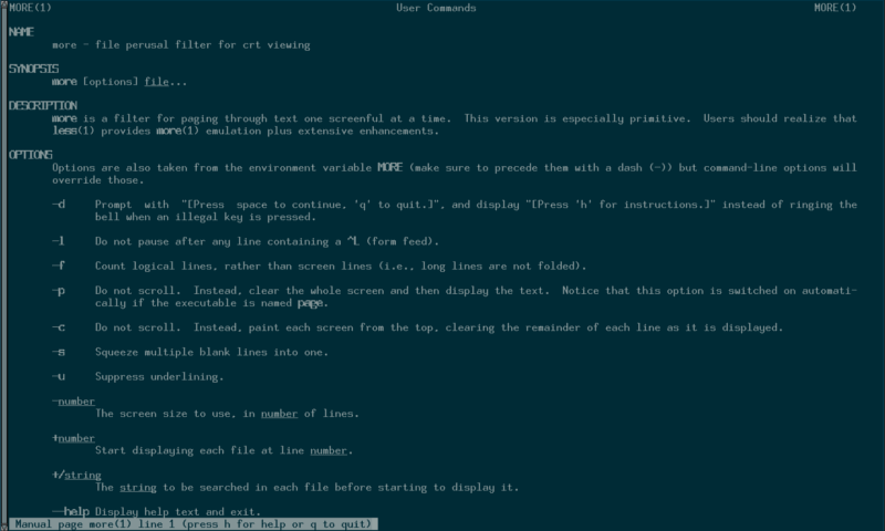 Man page for 'more'