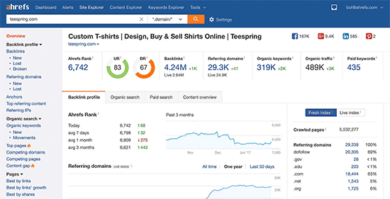 Ahrefs reporting overview